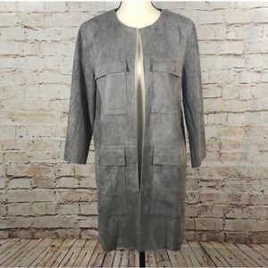 Uncle Frank Small Faux Suede Jacket Cardigan Gray Raw Hem Patchwork Pockets Boho